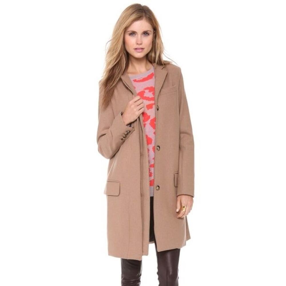 A.L.C. Bird Tan Open Front Wool Felt Long Coat 2
